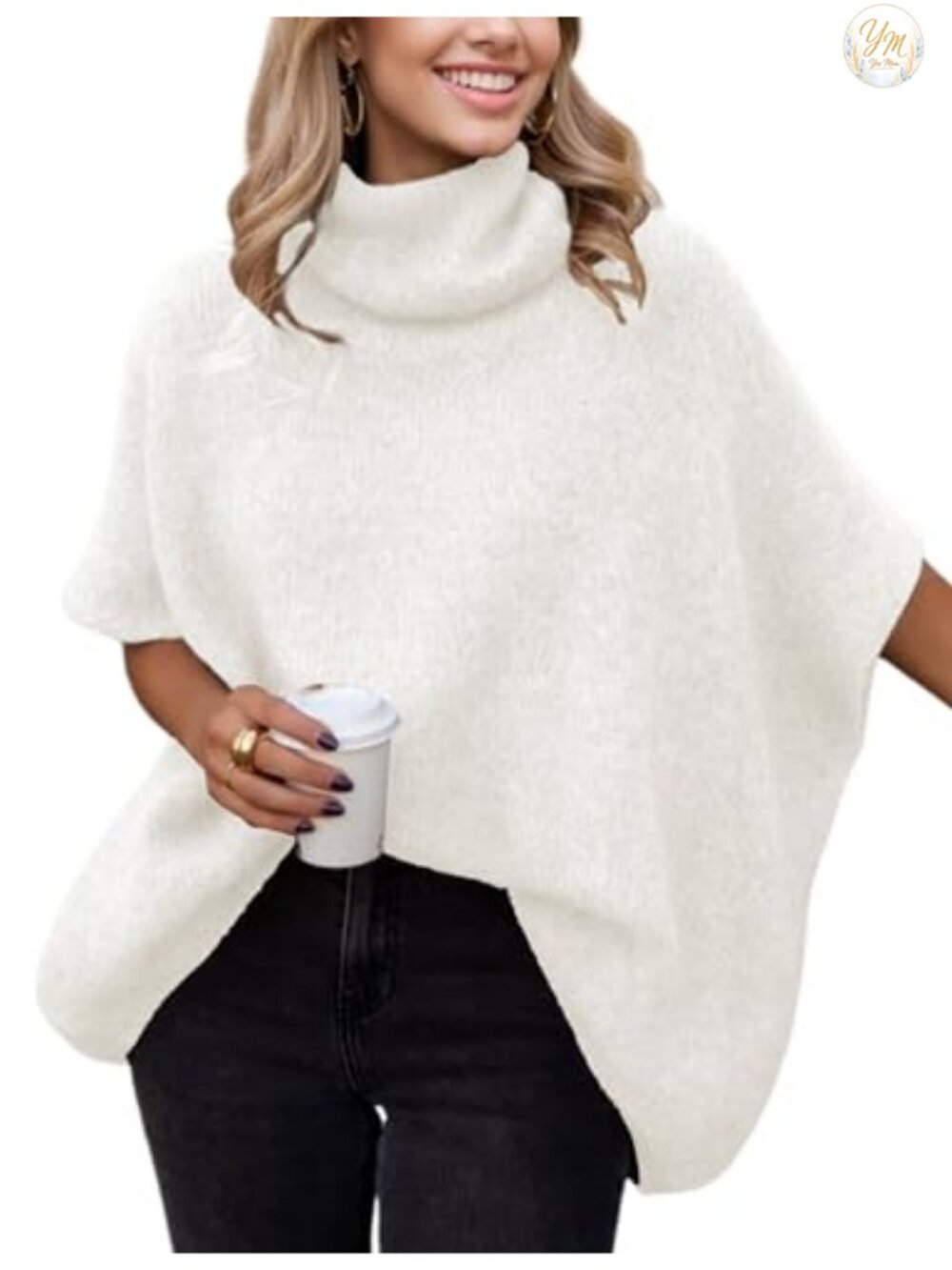 Oversized Chunky Batwing Sleeve Turtleneck Sweater